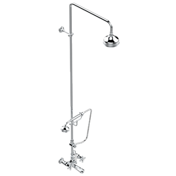 Смеситель THG Charleston настенный для ванны/душа 1/2" с расстоянием между вентилями 150 мм (+ или - 22 мм), с душевой колонной с переключателем, настенной скобой, ручным душем, шлангом 1.5 м, держателем на стержне и 120 мм верхним душем