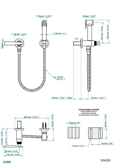 Душ гигиенический THG Dean: вентиль, 1.25 м шланг, крючок, вывод для душа и лейка с клапаном