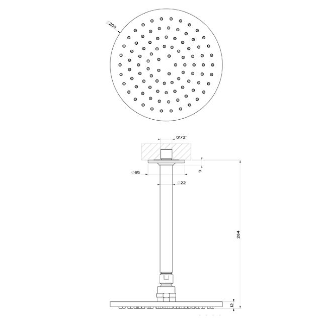 Gessi Inciso Потолочная душевая головка шарнирная на 1/2, 200 мм, Black XL