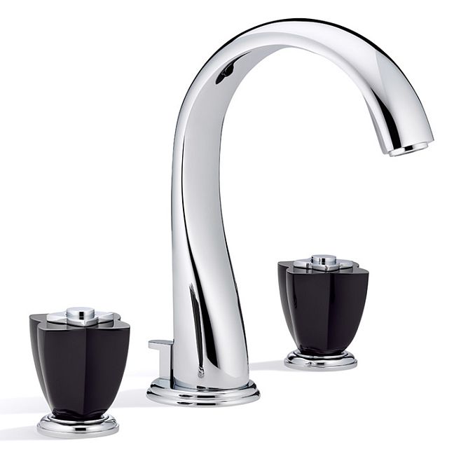 THG Petale de Cristal noir Смеситель для раковины, 3 отв., цвет: хром/черный хрусталь