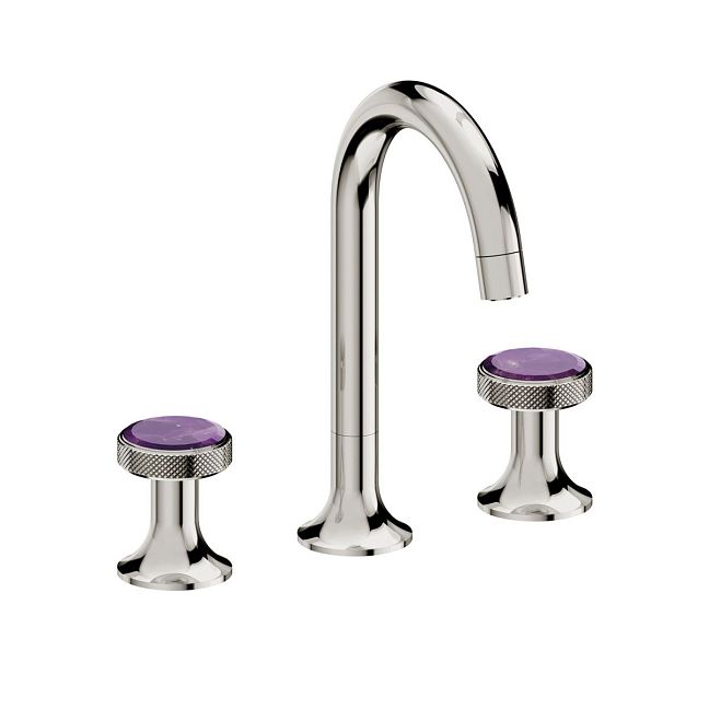 Jorger Valencia Смеситель для раковины на три отверстия, ручки с камнем Amethyst, цвет polished nickel (полированный никель)