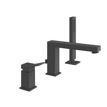 Gessi Rettangolo K Смеситель для ванны на 3 отверстия, с встроенным в излив переключателем и ручным душем, черный