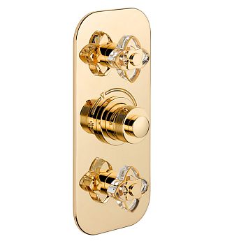 THG P&eacute;tale de Cristal clair liser&eacute; dor&eacute; Смеситель для душа, термостатический, 2 потока, цвет: золото/прозрачный хрусталь с золотым декором