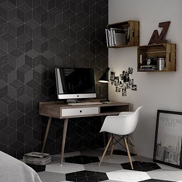 Керамогранит Equipe Rhombus Black Smooth Mat 14x24
