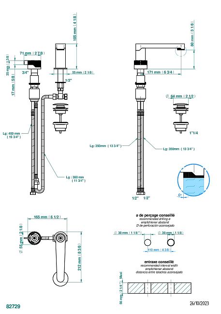 Смеситель THG Zoom.7 с прогрессивным картриджем для раковины на 2 отверстия с краном, без донного клапана