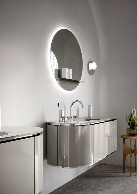 Комплект мебели Oasis Naos, подвесной, столешница: Стеклянная поверхность "Grigio Elegance",  Отделка: Глянцевый лакированный цвет "Grigio Elegance" (Серый Элеганс) / Хром