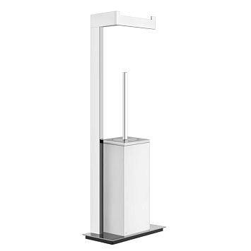 Gessi Rettangolo Стойка с держателем для туалетной бумаги и ершиком, напольная, хром/белый