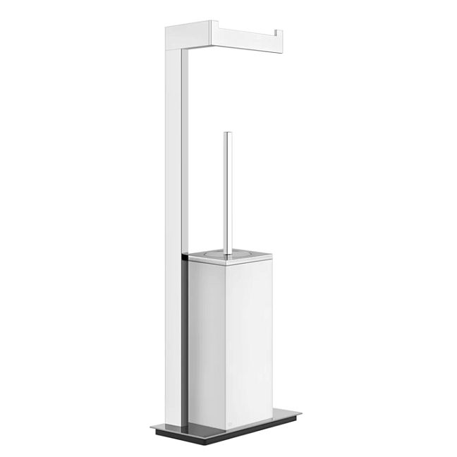 Gessi Rettangolo Стойка с держателем для туалетной бумаги и ершиком, напольная, хром/белый