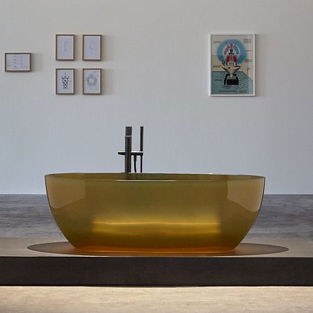 Antonio Lupi Reflex Ванна отдельностоящая 1670х860х530 мм., с нажимным донным клапаном (хром), сифоном и гибким шлангом, Cristalmood, цвет Ocra
