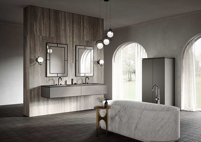 Комплект мебели Oasis Naos, подвесной, столешница: Покрытие Purefeel "Grigio Pietra", Отделка: Матовый лакированный цвет "Grigio Pietra" (Каменный серый) / Матовый черный