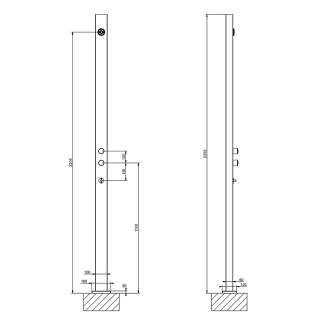 Gessi Outdoor Душевая стойка для установки на улице, напольная, на 2 выхода, без ручек, ручного душа и верхнего душа, внешняя часть, Black XL