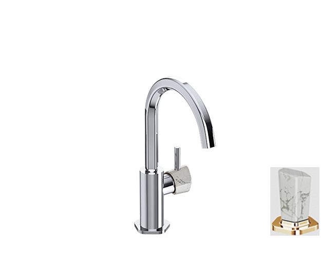 Jorger Shado Смеситель для раковины, ручка с камнем withe Turquiose, цвет sunshine (полированная латунь)