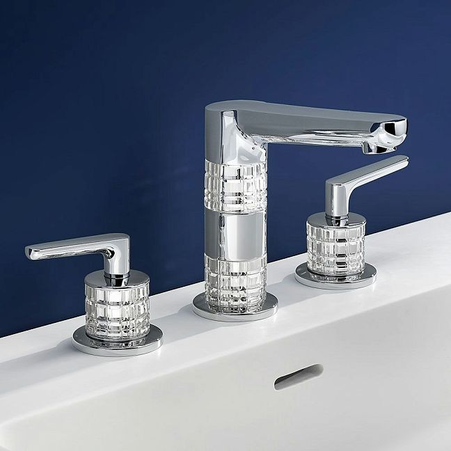 Смеситель THG System Cristal a manettes для раковины на три отверстия устанавливаемый на борту с донным клапаном - высокий излив