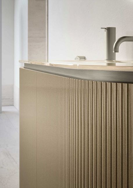 Комплект мебели Oasis Naos, напольный, мраморная столешница Nausica, Отделка: Глянцевый лакированный цвет "Prosecco Metal" / Сатиновый никель