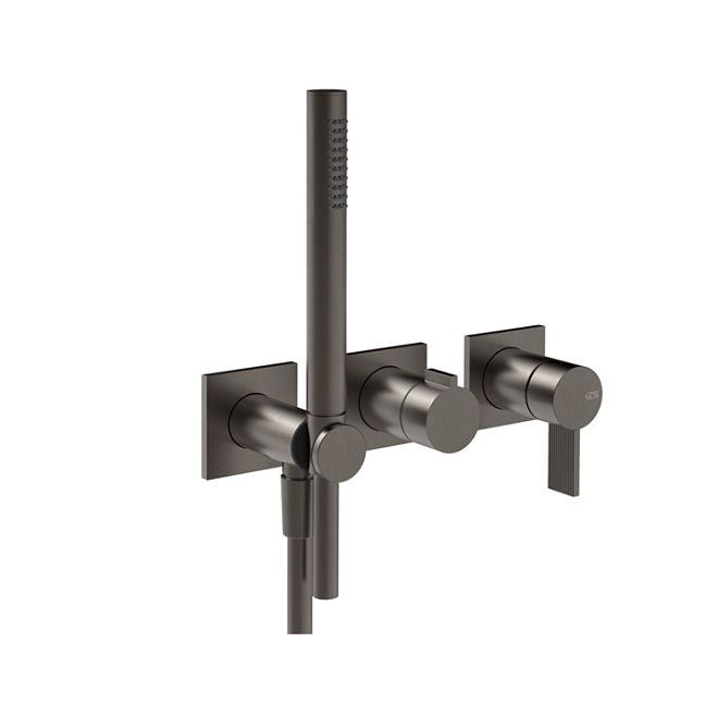 Gessi Inverso Rigato Внешняя часть настенного смесителя для душа на 2 выхода с перекл и ручным душем , Black Metal Br. PVD