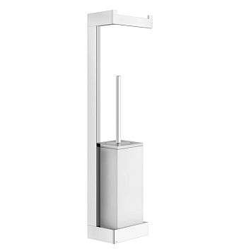 Gessi Rettangolo Стойка с держателем для туалетной бумаги и ершиком, подвесная, хром/белый