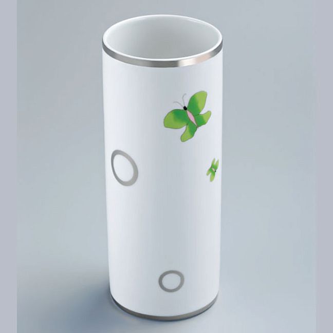 THG CAPUCINE VERT DECOR PLATINE Ваза керамическая, настольная, декор платина/зеленый, цвет: белый