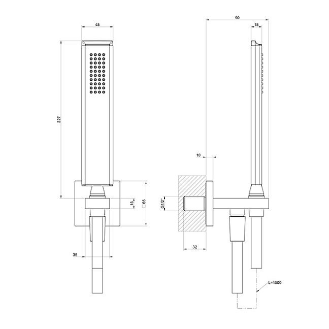 Gessi Eleganza Душевой комплект, состоящий из вывода воды, держателя, шланга 1,50 м и лейки, Antique Brass