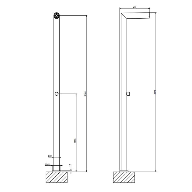 Gessi Outdoor Душевая стойка для установки на улице, напольная, на 1 выход, без ручки и верхнего душа, внешняя часть, Black XL