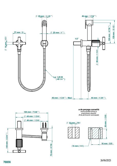Душ гигиенический THG Estrela: вентиль, 1.25 м шланг, крючок, вывод для душа и лейка с клапаном