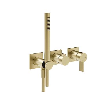 Gessi Inverso Rigato Внешняя часть настенного смесителя для душа на 2 выхода с перекл и ручным душем , Brass Brushed PVD