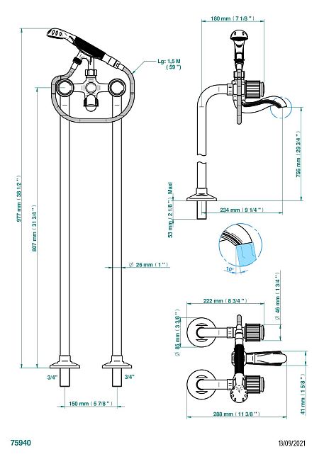 Смеситель THG Jaipur Black Onyx отдельностоящий с душем