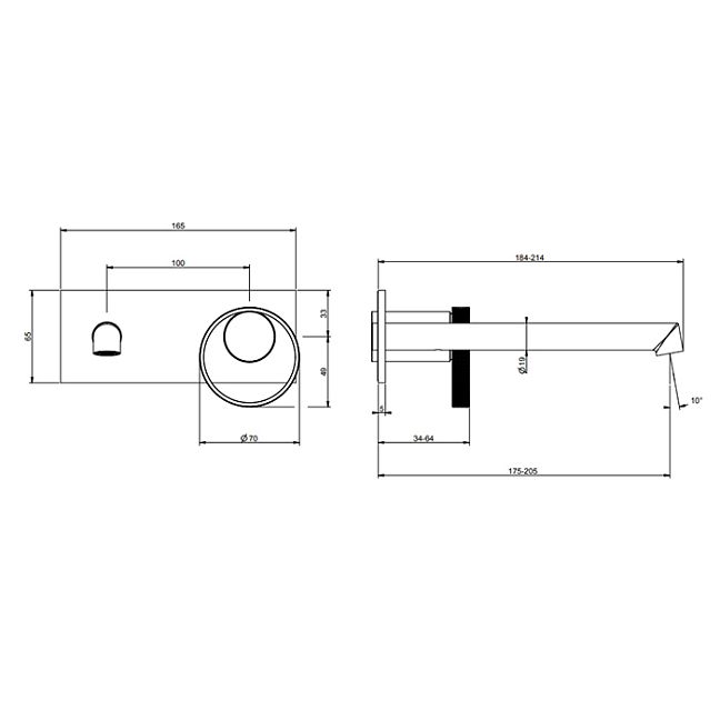 Gessi Anello Смеситель настенный, с изливом 194-214 мм, Black Metal Brushed PVD (внешняя часть)