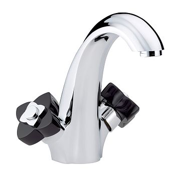 THG Petale de Cristal noir Смеситель для раковины, 1 отв., цвет: хром/черный хрусталь