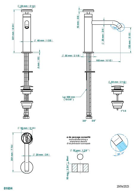 Смеситель для раковины  THG Yoko Ice однорычажный с высоким изливом и донным клапаном