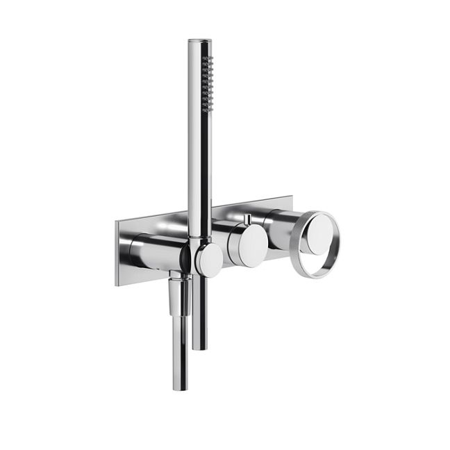 Gessi Anello Встраиваемый однорычажный смеситель на 2 выхода с перекл., ручным душем с держателем и выводом воды (внешние части), хром