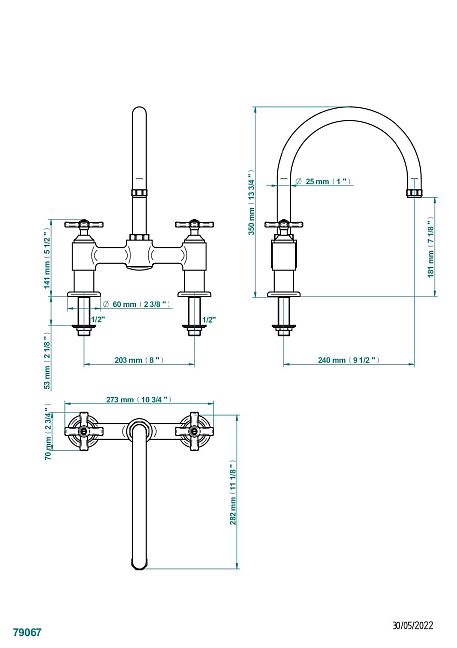 Смеситель THG Club Saint-Germain для кухонной мойки на два отверстия - 200 мм между центрами