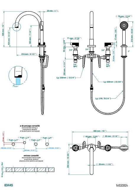 Смеситель для ванны THG Zoom.7 на 4 отв. с высоким изливом СУПЕР ГОЛИАФ