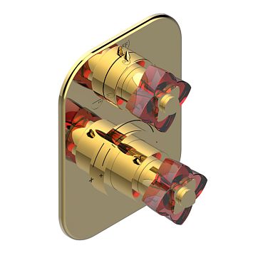 THG Petale de Cristal rouge Смеситель для душа, термостатический, с переключателем на 2 потока, цвет: золото/красный хрусталь