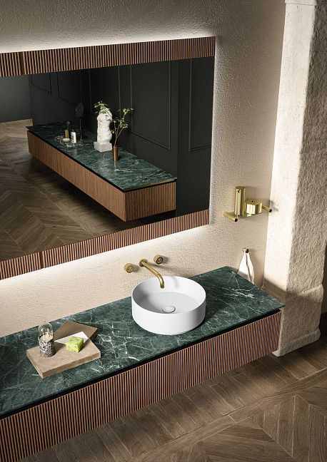 Комплект мебели Oasis Naos, подвесной, мраморная столешница verde alp, Отделка: Рифленая текстура ореха / Сатиновое золото