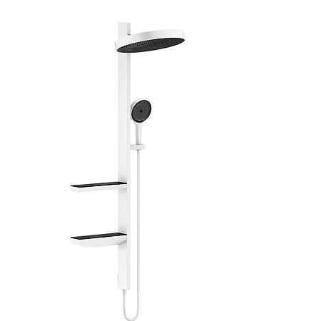 Душевая система Hansgrohe Showerpipe 1jet (верхний душ, штанга, ручной душ, полочки), цвет: белый матовый