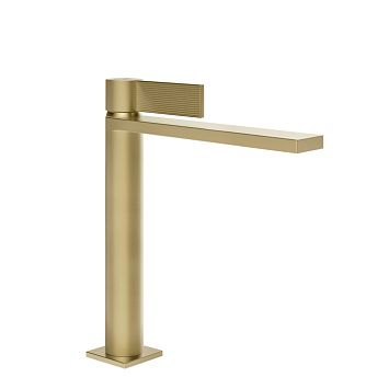 Gessi Inverso Rigato Смеситель для раковины средней длины с донным клапаном Stop Go и соединительными шлангами, Brass Brushed PVD