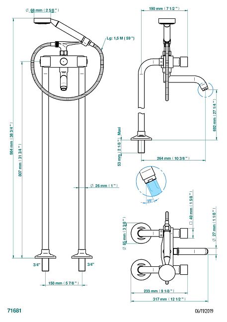 Смеситель THG Montaigne marbre Grand Antique отдельностоящий для ванны