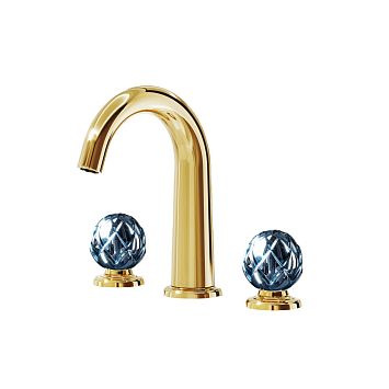 Jorger Belledor Смеситель для раковины на три отверстия, ручки в отделке Azure blue, цвет gold (золото)