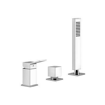 Gessi Rettangolo K Смеситель для ванны на 3 отверстия, с переключателем и ручным душем, без излива, хром