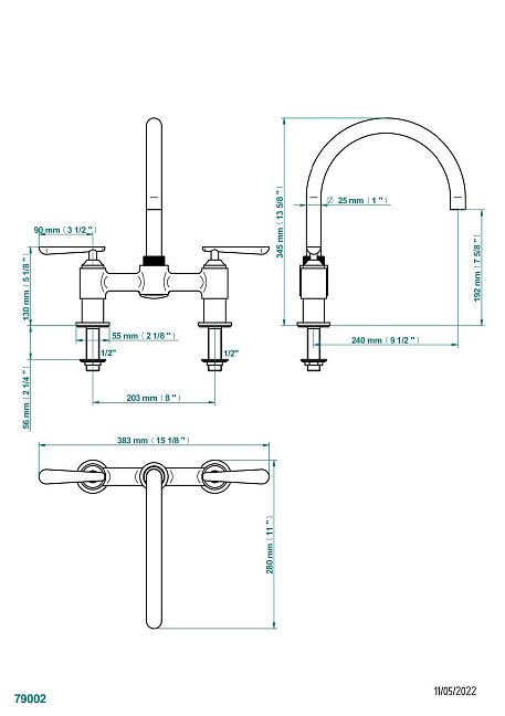 Смеситель THG Deanдля кухонной мойки на два отверстия - 200 мм между центрами