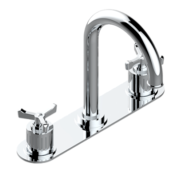 Смеситель  для раковины THG Hamptons на 3 отверстия со сливным гарнитуром (донным клапаном), с высоким изливом, на общей декоративной панели (backplate).