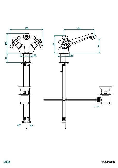 Смеситель  THG Charleston для раковины на одно отверстие с донным клапаном - низкий излив