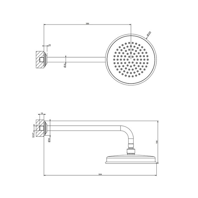 Gessi Venti20 Верхний душ 200 мм., с настенным держателем 389 мм., Warm Bronze PVD