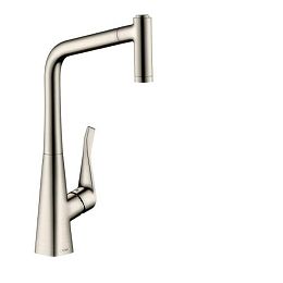 Смеситель для кухни Hansgrohe Metris M71 на 1 отв однорычажный, поворотный излив 23.6см с вытяжным душем, 2jet, h32см, цвет: под сталь купить в Москве: интернет-магазин StudioArdo