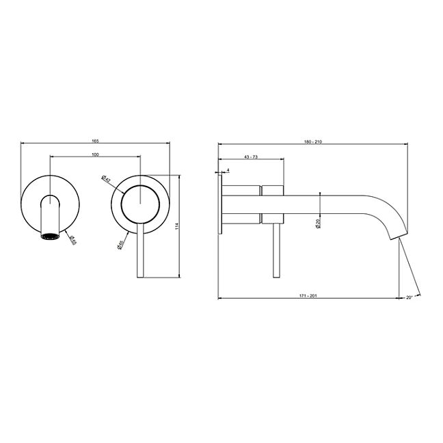 Gessi 316 Встраиваемый смеситель с изливом 210-180мм (внешние части), brushed copper pvd