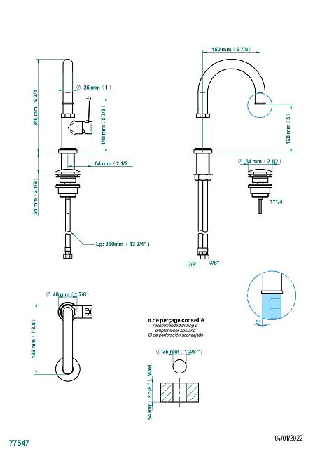 Смеситель для раковины THG Hamptons однорычажный с донным клапаном