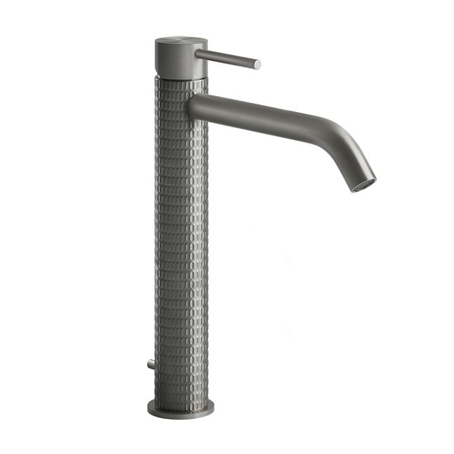 Gessi 316 Смеситель для раковины на 1 отверстие, высокий h=305мм, с донным клапаном, излив 156мм, steel brushed