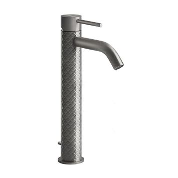 Gessi 316 Смеситель высокий для раковины на 1 отверстие с донным клапаном, h=305мм , излив 123мм, steel brushed