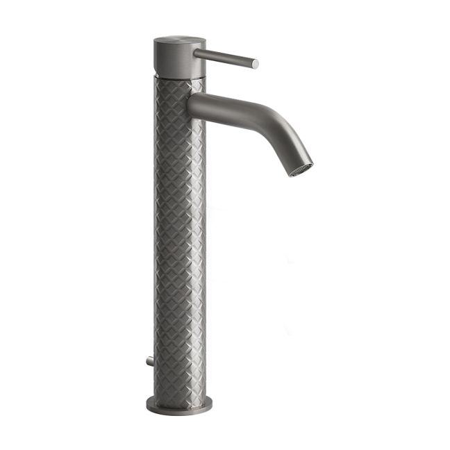 Gessi 316 Смеситель высокий для раковины на 1 отверстие с донным клапаном, h=305мм , излив 123мм, steel brushed