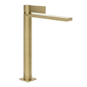 Gessi Inverso Diamantato Смеситель для раковины высокий с донным клапаном Stop Go и соединительными шлангами, Brass Brushed PVD